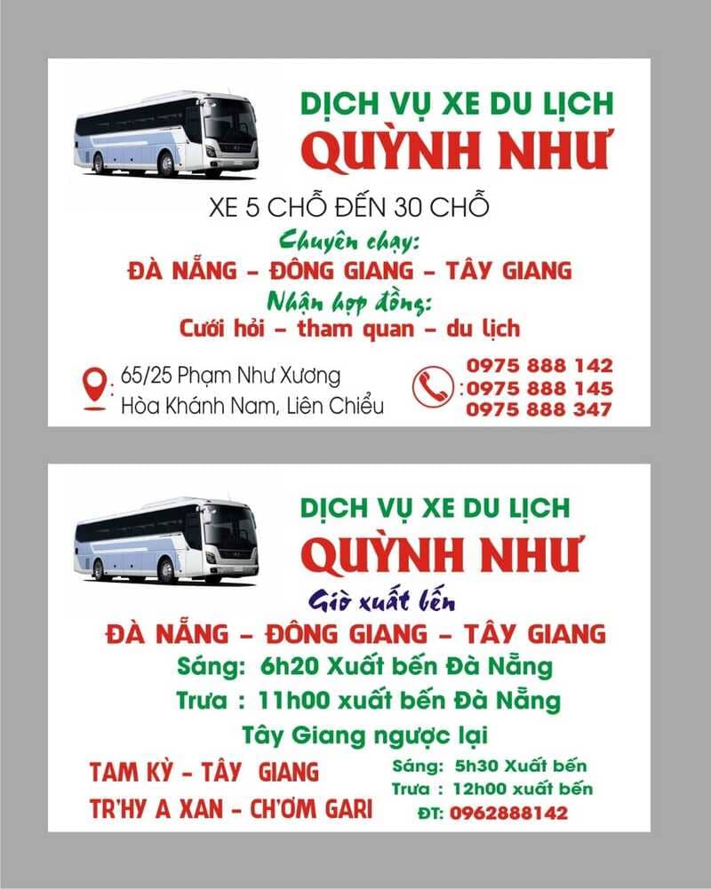Nhà xe Quỳnh Như Đà Nẵng Tây Giang và Tam Kỳ đi Tây Giang