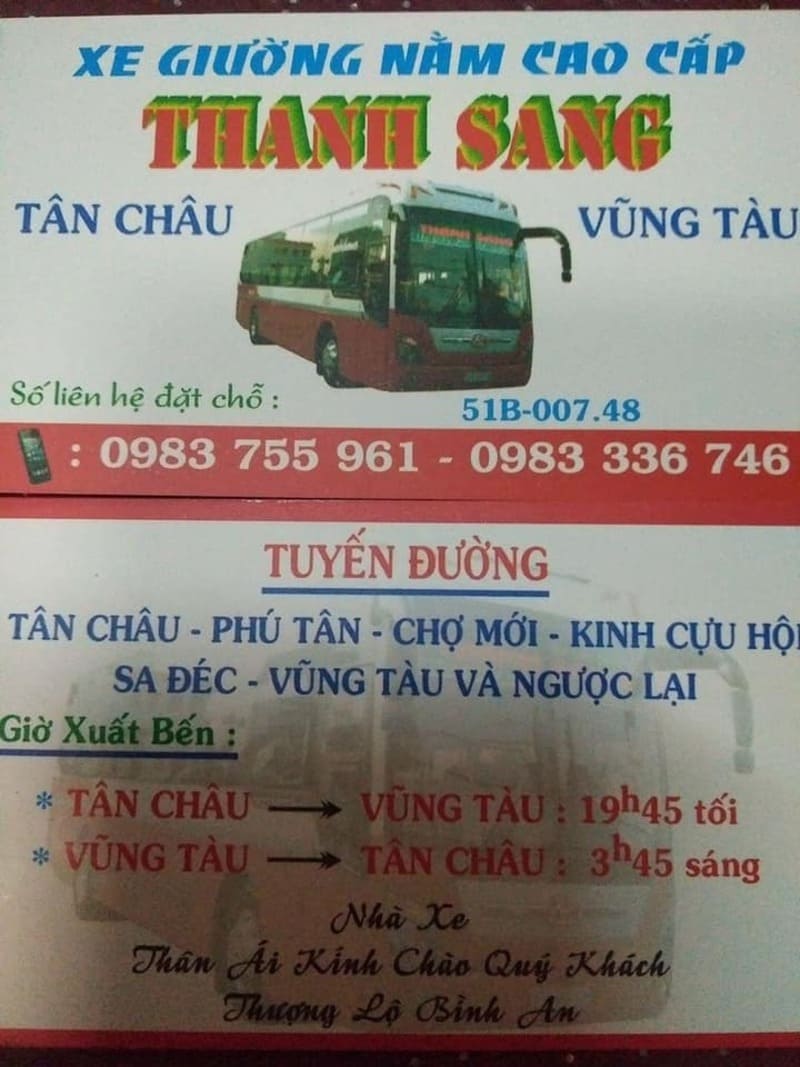 Nhà xe Thanh Sang Tân Châu An Giang đi Vũng Tàu Nhơn Trạch