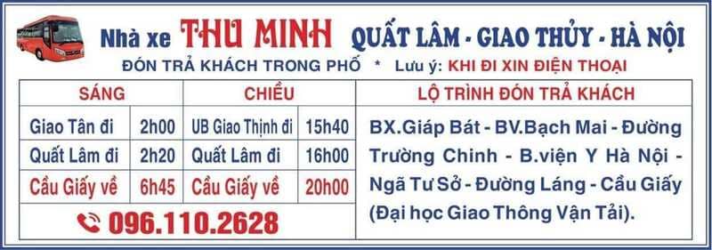 Nhà xe Thu Minh Giao Thủy Quất Lâm Nam Định đi Hà Nội